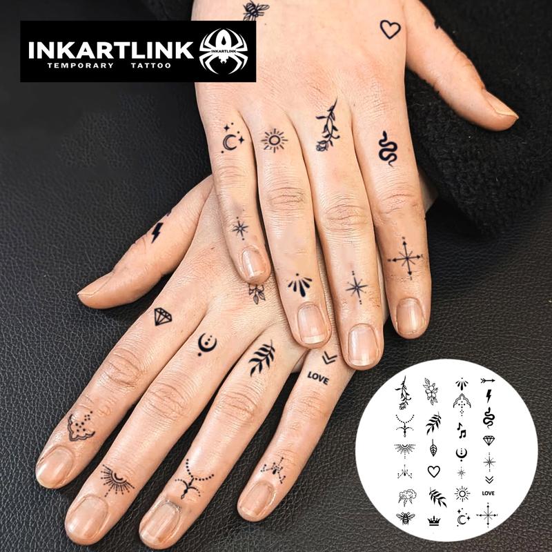 INKARTLINK Tattoo Tech, 2 Sheets Semi-Permanent Temporary Tattoos, Henna Finger Tattoo-1, Adult Art Design,Lasts 1-2 Weeks, Waterproof, Realistic Look, No Adhesive, No Reflection,For Man And Woman,Ideal for Swimming, Party