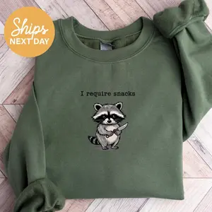 Funny Raccoon 'I Require Snacks' Crewneck Sweatshirt