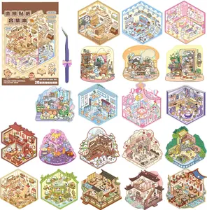 Mother Day Gift 2026 Gift 20 Sets DIY 3D Sticker Scene Collection Book for Kids Adults - Miniature Scene Stickers - Fun Room Sticker Book - Make Your Own House Stickers