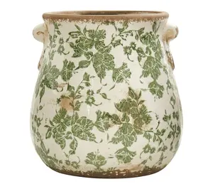 Nearly Natural 10" Tuscan Cera mic Green Scrol l Planter