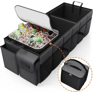 Trunk Organizer, Sturdy Foldable with Cooler for  & SUV, 3 Compartments, Black, 30.90"x12.60"x10.63"