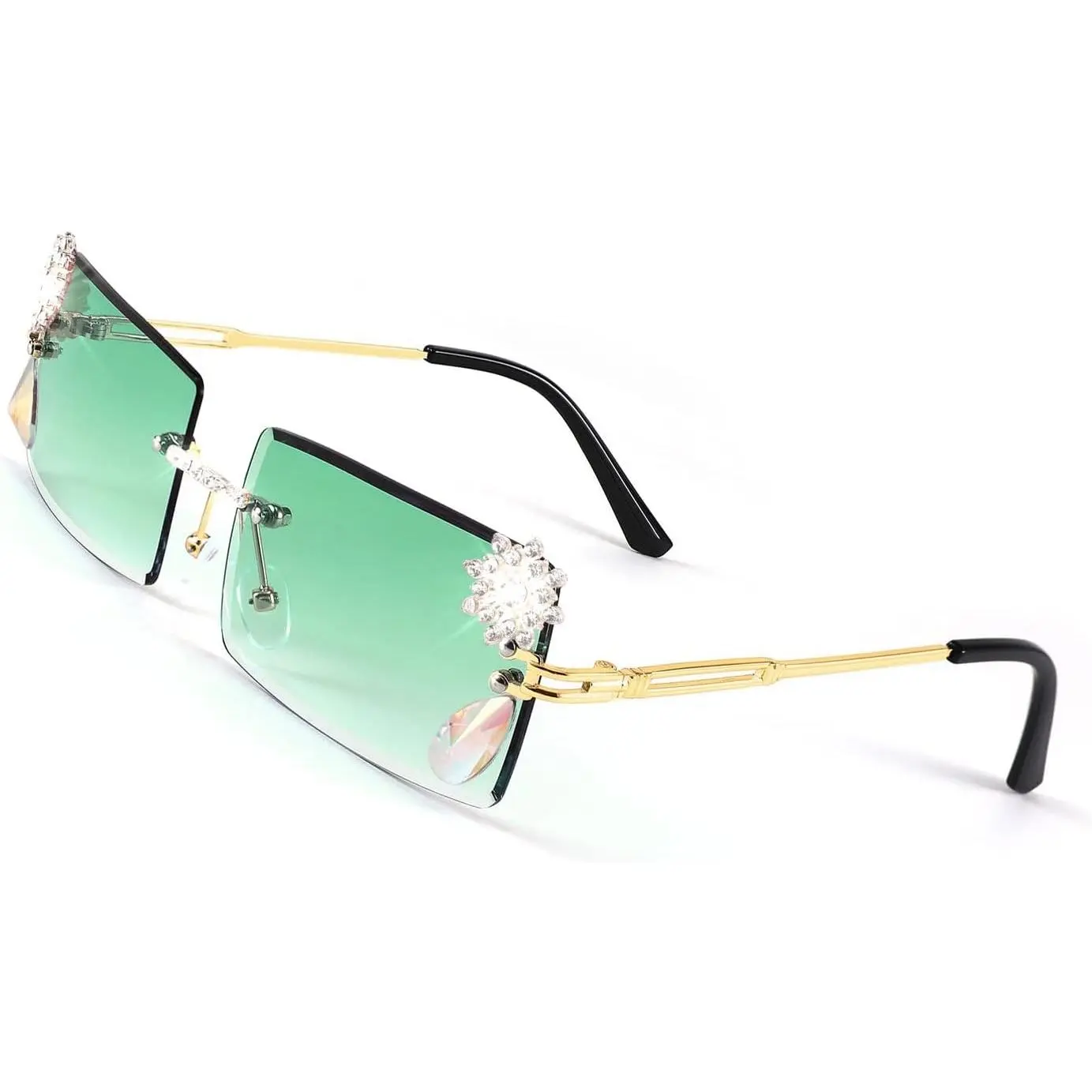 EyeconicFinds Vintage Rimless Diamond Sunglasses 90s Small 
