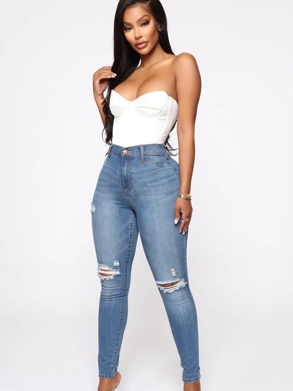 Our Favorite High Rise Skinny Jeans - Medium Blue Wash, Petite 27" Inseam, Regular 29" Inseam & Tall 34" Inseam, Compression Stretch Fabric, Faux & Functional Pockets