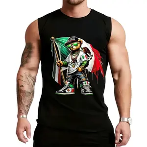 Mexican Pride Bear Stylish Tank Top, Men Graphic Mexico Tank Top, Summer Streetwear Graphic Cotton Sport Shirt