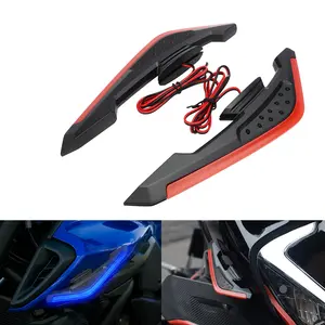 2Pcs Motorcycle Front Side Spoiler Winglets Aerodynamic Wing Set Fixed Wind Wings with LED Light Adhesive Decoration Sticker 12V Motor Parts Accessories