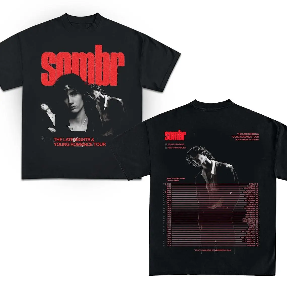Women's Cotton Crew Neck Short-Sleeve Fitted Graphic Print T-Shirt - Sombr You Are the Reason Tour Top, Indie Aesthetic Fan Gift, All-Season Wear