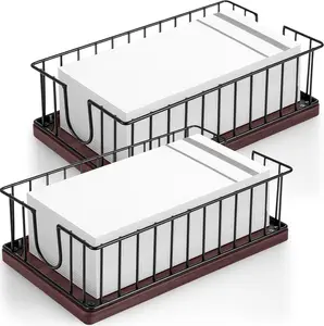 2 Pack 2.6 Inch Wire Guest Holder Tray for, Iron Holder Wooden Basket for Disposable Paper Hand Towels Powder Room Dinning Table