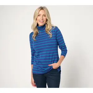 Isaac Mizrahi Live! Essentials Pima Cotton Stripe Turtleneck