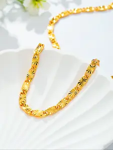 1pc Vintage Classic Golden Plated Copper Chain Necklace, Unisex Casual Jewelry for Daily Wear, Simple Style for Men and Women