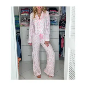 Pink Bow Wide Leg Pants Pajama Set