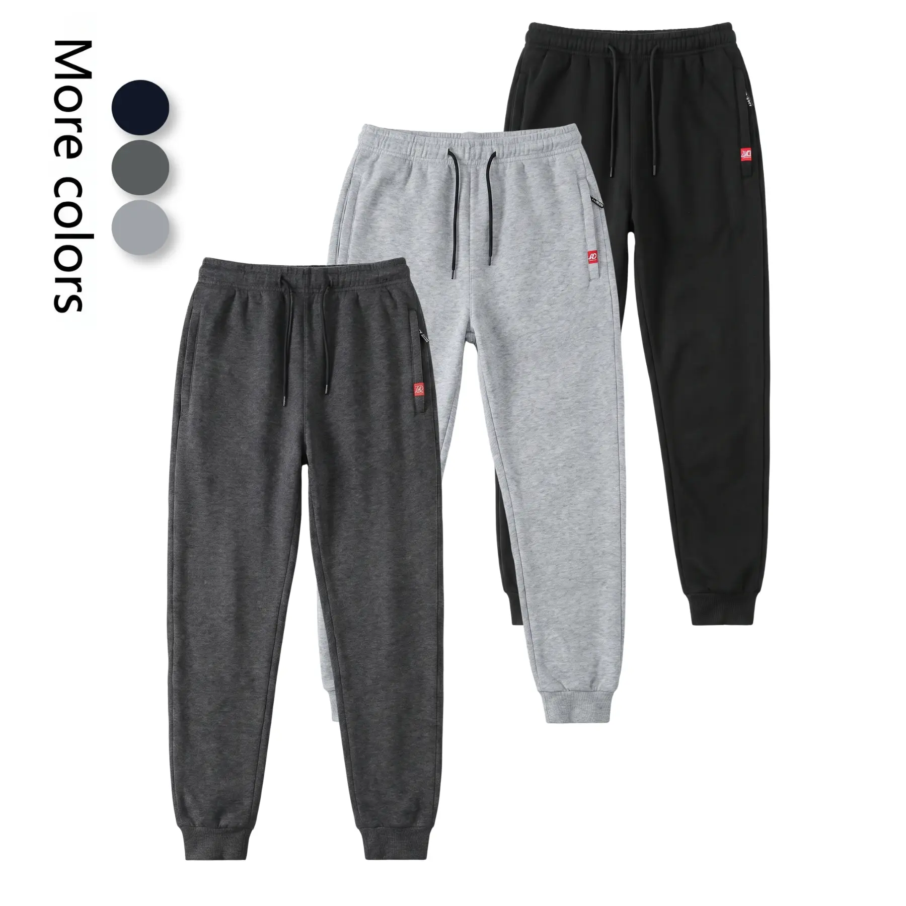 Men's Casual Loose-Fit Polyester Joggers - Tapered Sporty Pants with Drawstring Waist, Zipper Pockets, Warm Street-Style Mens Clothing