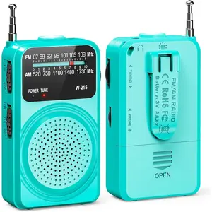 Portable Radio AM FM, Pocket Radio with Flashlight, Tuning Light,  Clip, Headphone Jack and Excellent Reception,  Operated Radios for , Outdoor,  - Blue