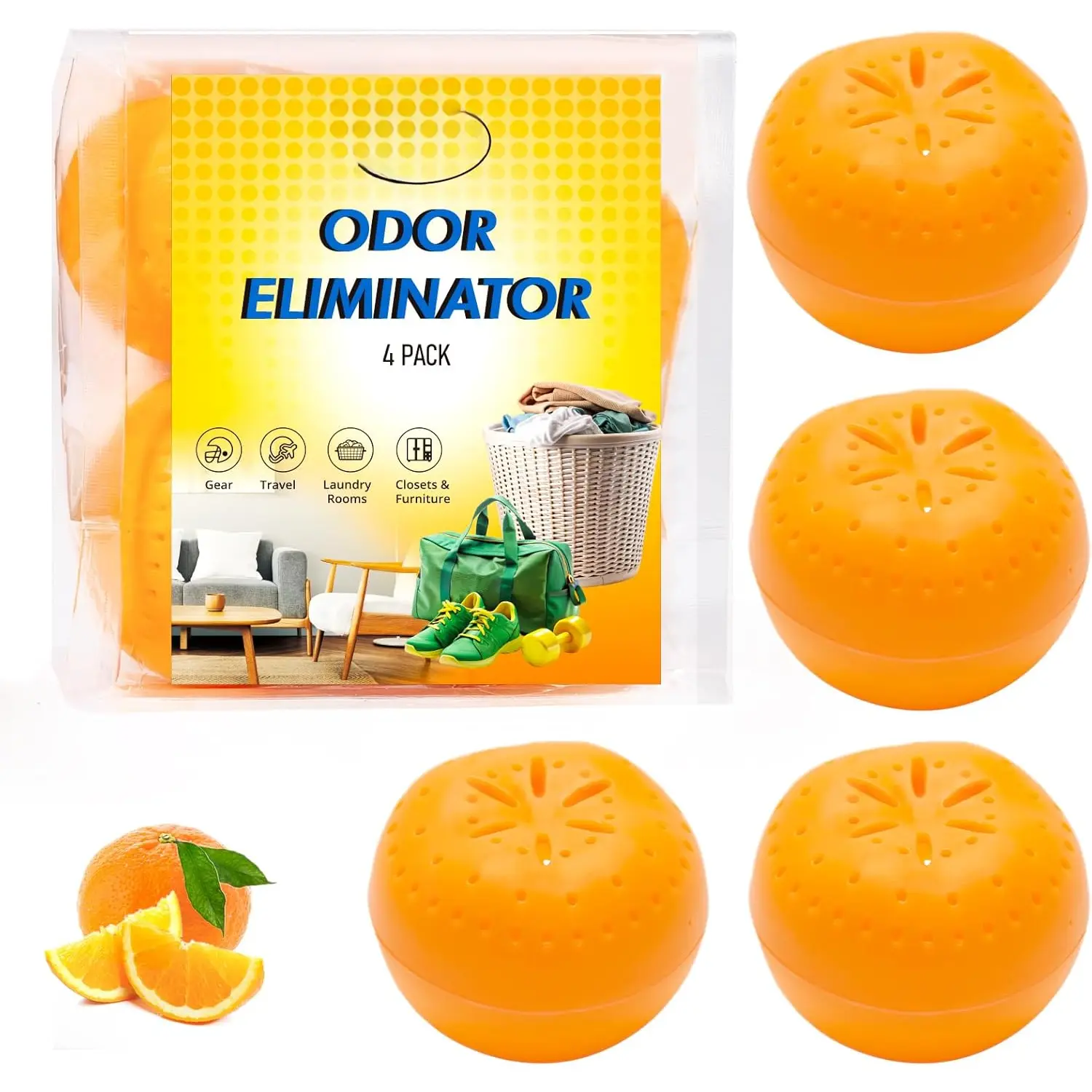 4 Pack Baking Soda , Shoe Deodorizer Balls, Air Freshener for Home, Odor Eliminator for Closets Bathroom Pets, Up to 80 Days