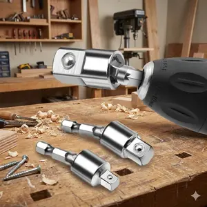 Professional Impact Driver Adapter set: 1/2", 3/8", 1/4" Quick-Change Socket Converters with Anti-Fall Metal Sleeves & Extension Bars. High-Compatibility Tool Kit for Automotive Repair & mechanical Work.