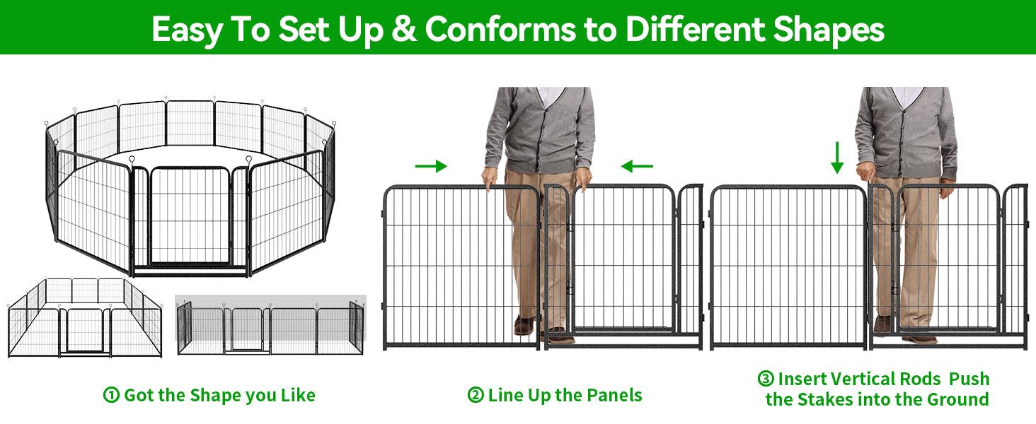 Dog Playpen Outdoor Extra Wide 12 Piece Panels Heavy Duty Anti-Rust Coating-Strengthened Dog Fence 40" Height with Doors Portable for RV Camping Yard, Total 32FT, 79 Sq.ft, Snowy Black PS781