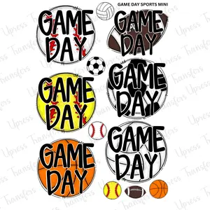 Game Day Sports Mini DTF Transfer Gang Sheet 24.5" Wide x 36" Long Direct To Film Trendy Vibrant Designs for Stylish Wardrobe