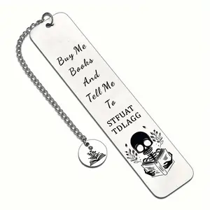 Skull Reading Book Pattern Bookmark, Stainless Steel Bookmark, Reading Bookmark, Book Accessories, Gift for Friend, Office Stationery & Supplies, Halloween, Book Markers