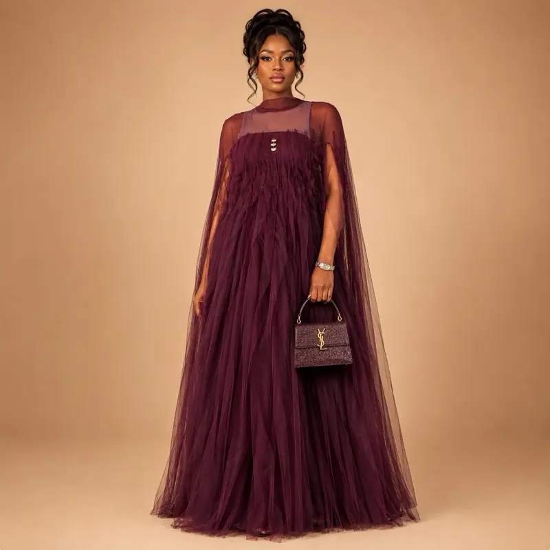 Ethereal Veil Cape Gown