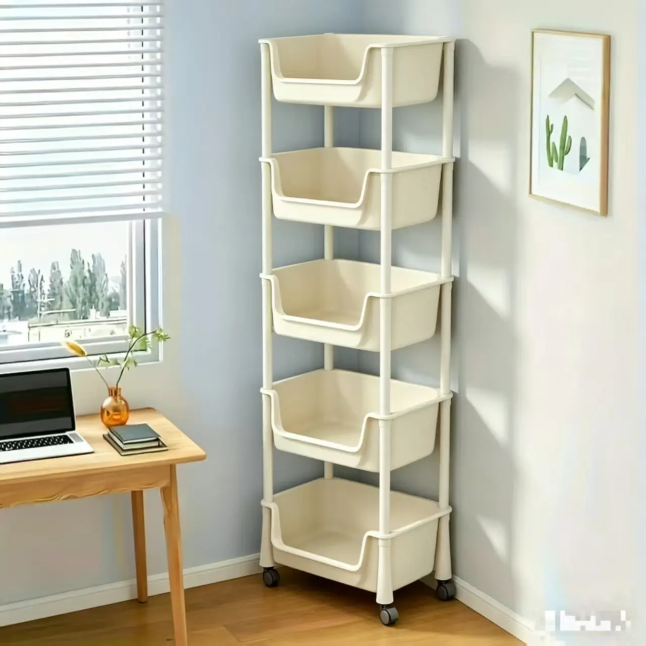 4/5-Tier Plastic Wheeled Rolling Storage Cart with Slide, Multi-Functional Fruit Organizer for Kitchen, Home Office - Home Supplies Storage Holder & Rack