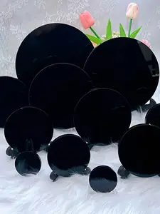 1pc Natural Large Obsidian Magic Mirror, High Quality Polished Natural Obsidian, Home Meditation Decoration, Natural Stone Decor, Crystal Collection, Feng Shui Divination Gazing Fairy Garden Wicca Altar, Halloween Gifts.