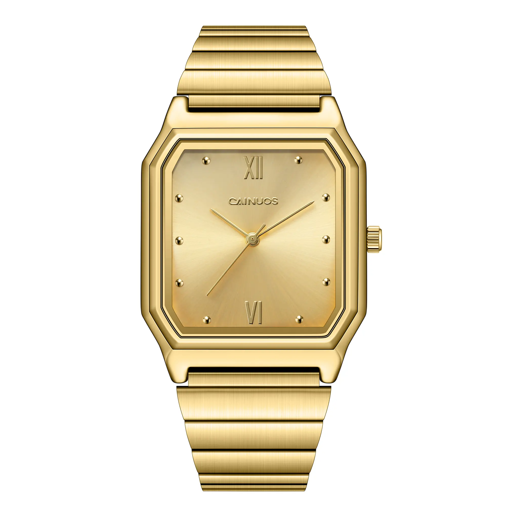 CAINUOS Men’s Square Analog Dial Quartz Movement Watch, Stainless Steel Bracelet, Hardlex Mirror, Business Casual Outfits Watch for Daily Office Wear C5038G