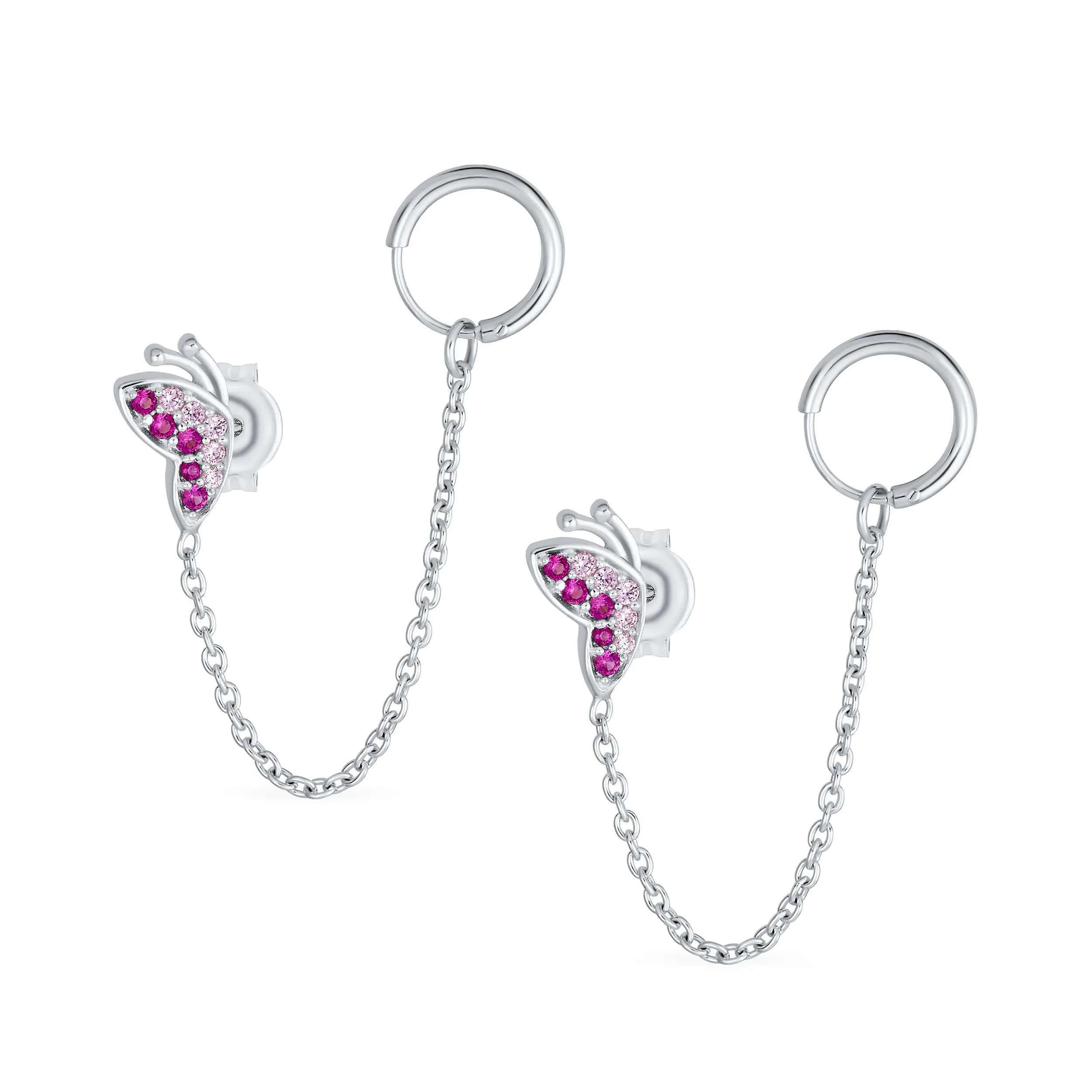 Butterfly Double Piercing Cartilage Cuff & Hoop Earrings Sterling Silver