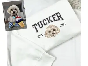 Custom Pet Embroidery Sweatshirt from Photo, Personalized Dog Embroidered Sweatshirt, Pet Face Sweatshirt Cotton Menswear Stylish Hoodie Sweaters Tops Underwear Aesthetic