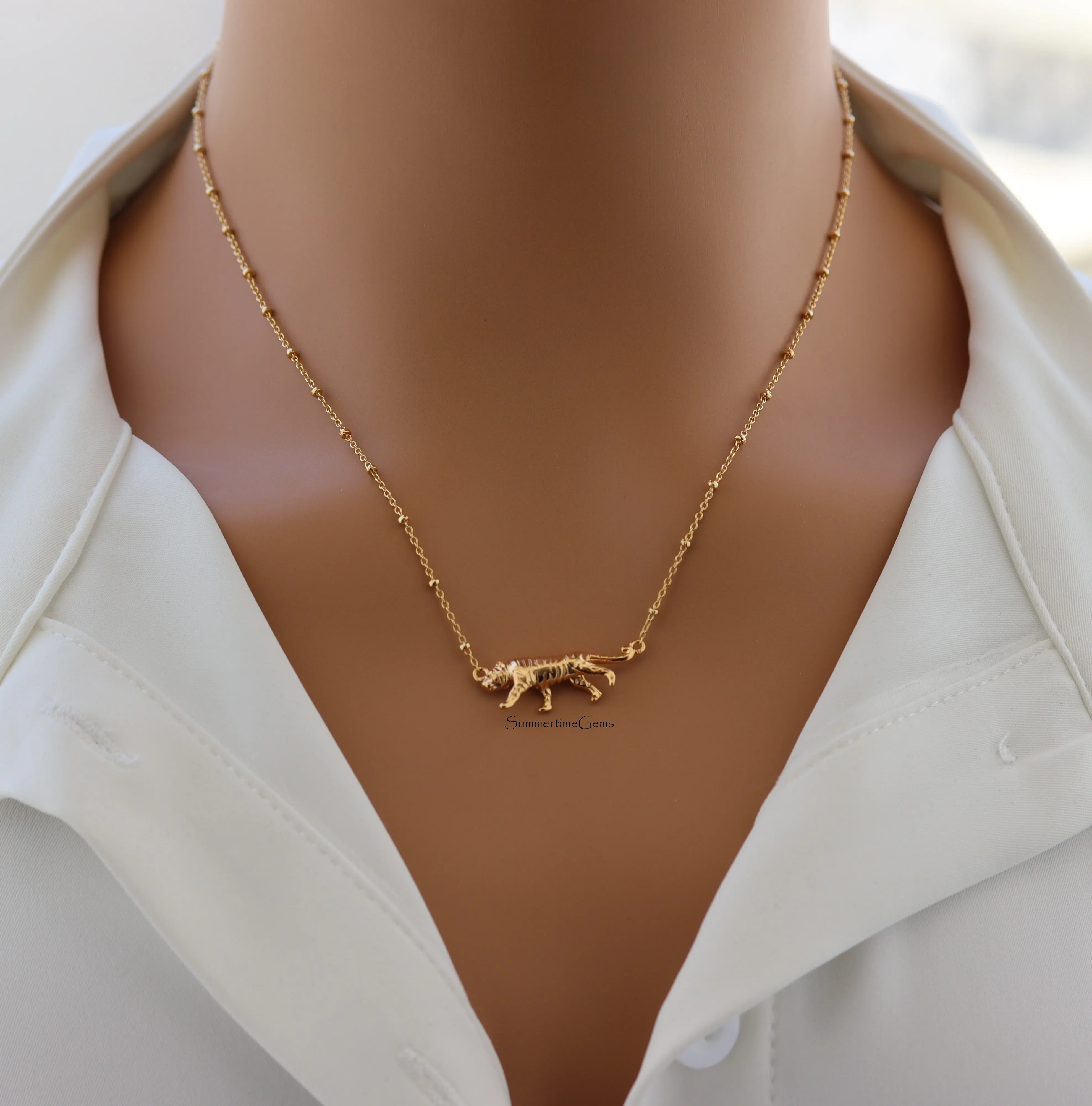18K Gold Plated 3D Tiger Pendant Necklace – Fierce Animal Jewelry for Bold, Powerful Style