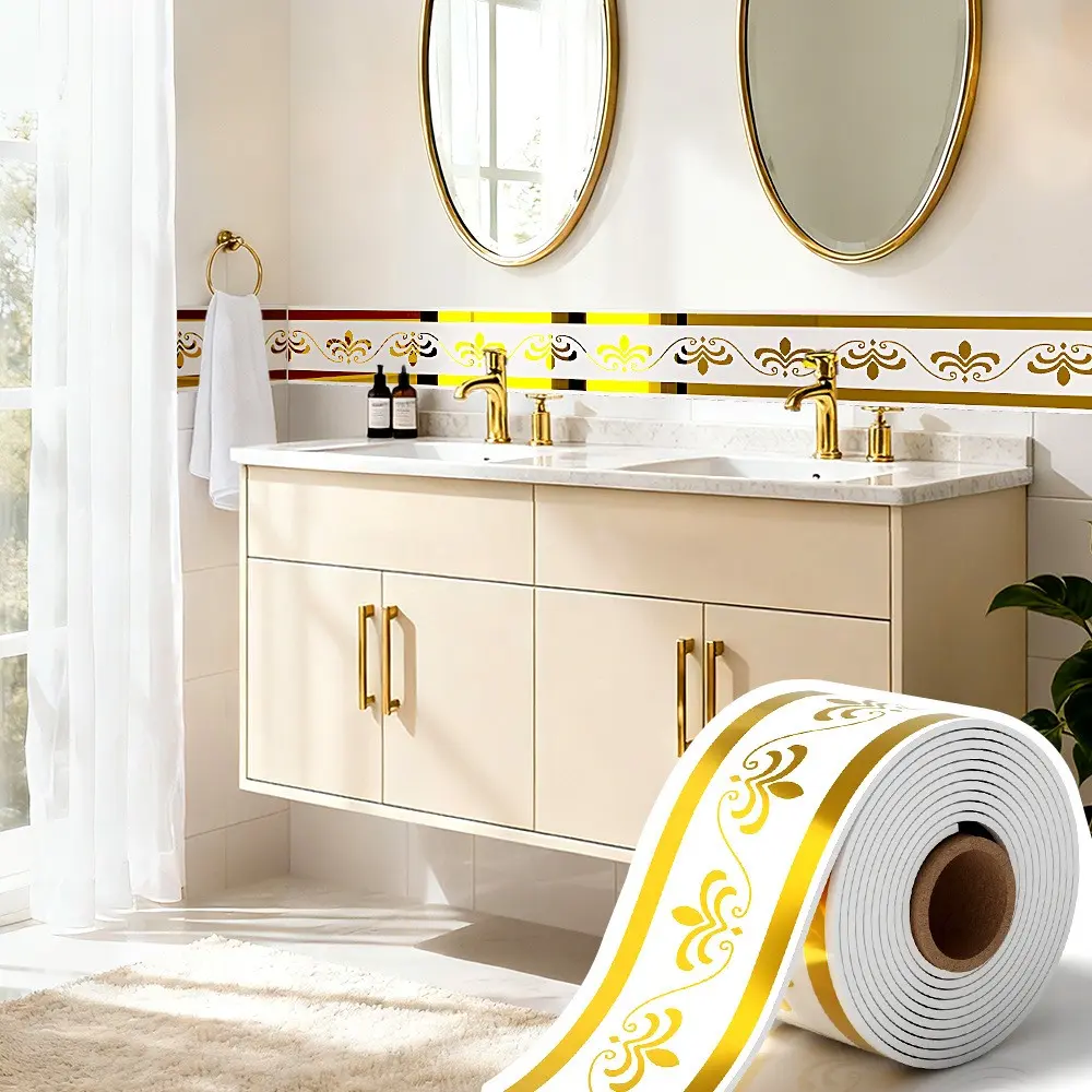 Luxury Greek Key Pattern Self-Adhesive Wallpaper Border, 10cm Wide 5m Long, Removable Waterproof Scratch Resistant, No Residue, Living Room Office Bathroom Decor
