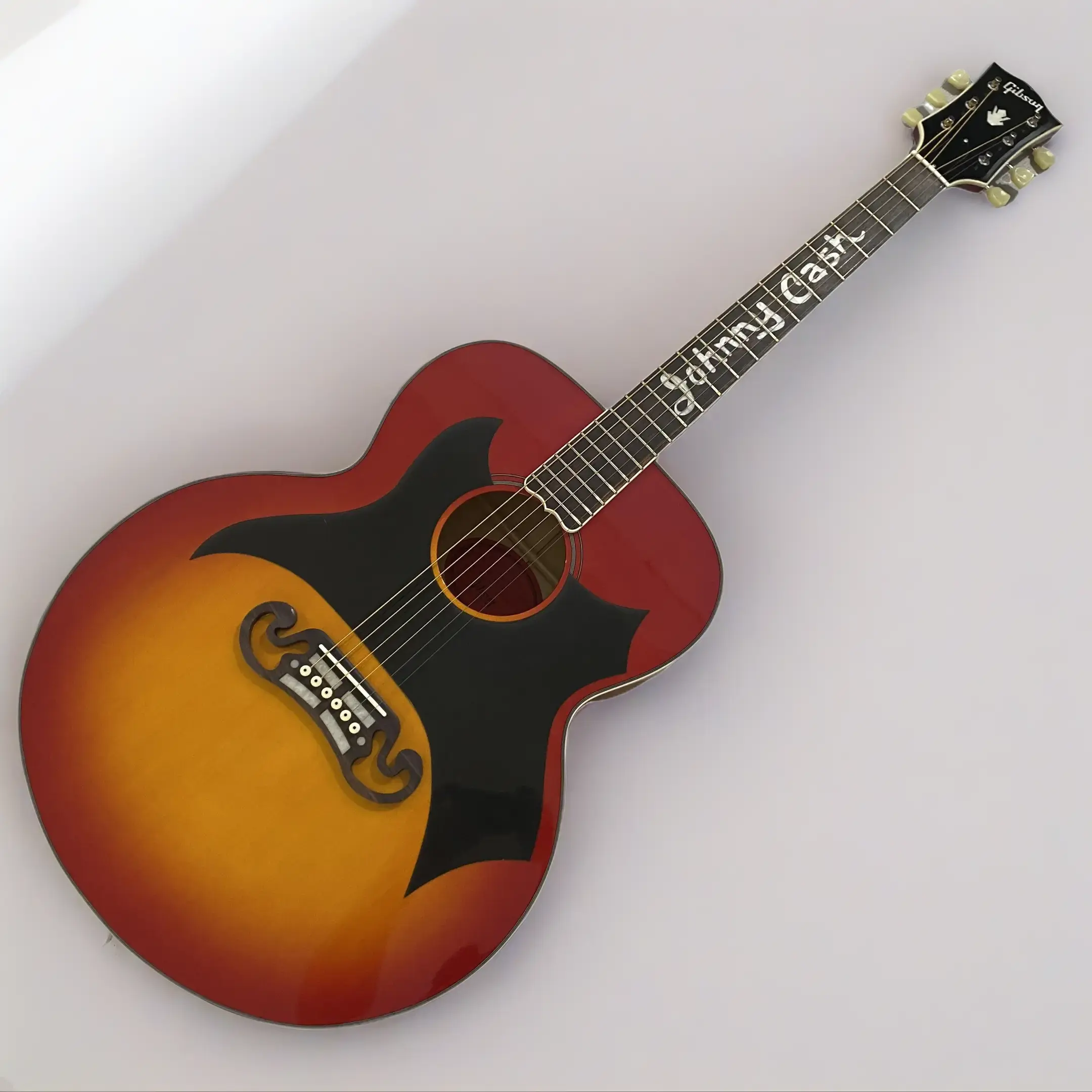 Unisex Adults' Large Body Folk Acoustic Guitar with Sunset Gradient Gloss, Letter Inlay and Black Angular Pickguard