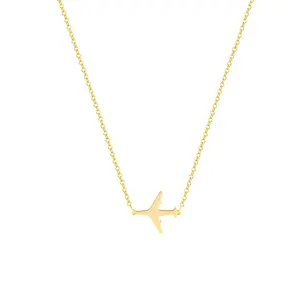 Women's Elegant Gold Emblem Pendant Necklace - Airplane, Evil Eye Protection, Initial, Vintage Cross Design - Exquisite Costume Jewelry Gift for Birthday, Valentine's Day, Gold Emblem Necklaces