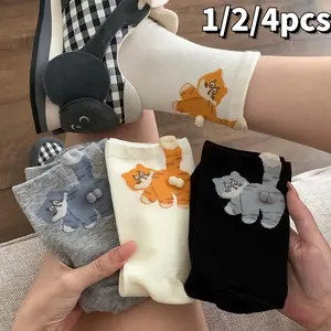 2pairs Cute 3D Tiger Spotted Prints Cat Socks with Boots like Paws and Bell Collar - Men's and Women's Warm Winter Long Socks, Men's and Women's Thick Casual Socks Style