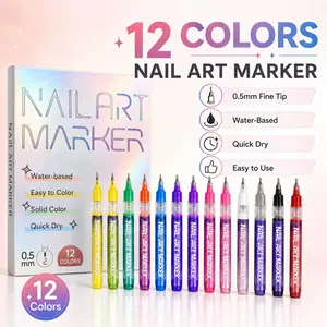 12-Color Nail Art Doodle Pens Set - Quick-Dry Water-Based Acrylic Markers for DIY Manicure, 3D Dot & Stitch Embroidery Painting, Home & Salon Nail Care Tools