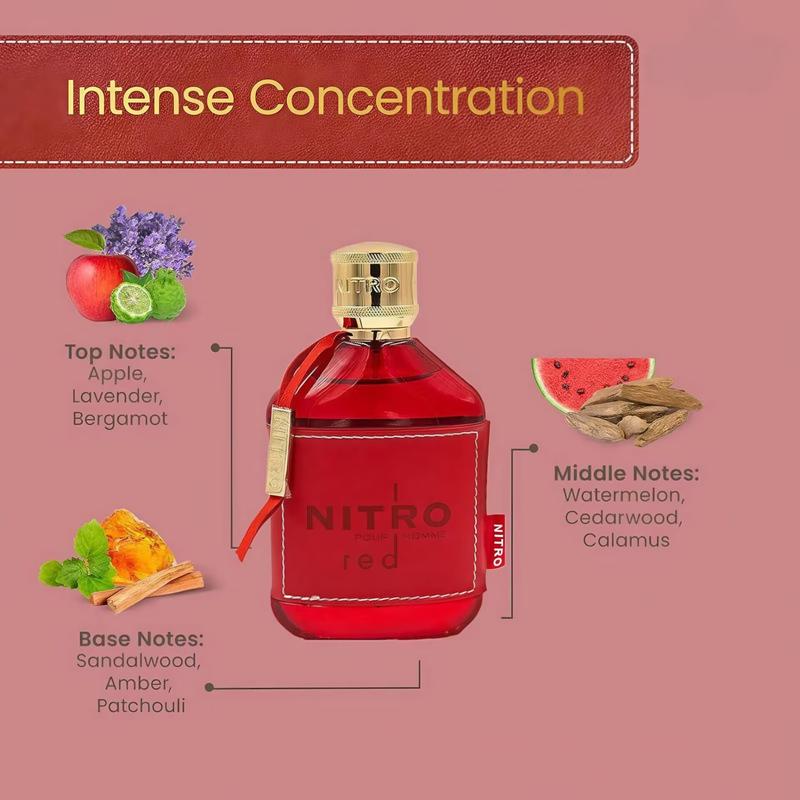 NITRO red Mens Eau deParfum I 3.4 Oz(100ML) I Long Lasting Fragrance- Ozonic -Aquatic - Woody & Fruity Notes I LuxuryPerfume for Men - Fruit,Woody, Floral andLong Lasting Cologne - Long Lasting Mist &Body Spray