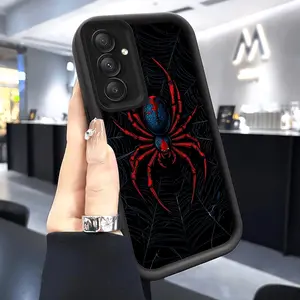 Red spider web 2D Pattern Phone Case suitable for Smartphone Samsung Galaxy M54 M36 M34 M32 M16 M15 and M Series(M01S-M06 M11-M13 M20-M23 M30S-M31 M40S-M51 M21-2021 M21S)5G Shockproof Protection Rugged Durable Cover Cellphone Protective Casing