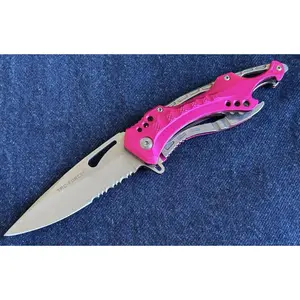 Hot Pink Pocket Knife Spring Assisted Chrome Ladies Self Defense Girly Full Size