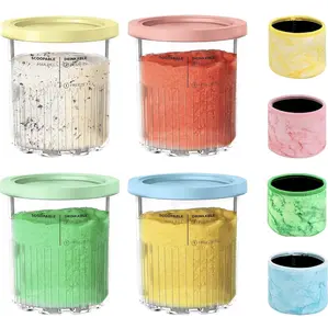 4-Pack Ice Cream Neoprene Sleeve 16 or 24oz, Ninja Creami Accessories, Reusable Insulated Sleeves for NC301, NC300, NC501, NC500 Series Deluxe Ice Cream Maker w/ or w/o  replacement containers, pint  Yellow Blue Pink & Green Kitchen Desserts Insulation