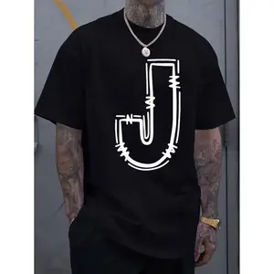 Men'S Casual Cotton T-Shirt With Stylish J-Letter Print - Breathable, Comfort Fit For Spring & Summer
