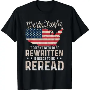 Y2K Summer Viral Print Oversized Graphic Vintage Unisex TeeUS Flag Constitution of the USA Needs To Be Reread T-Shirt