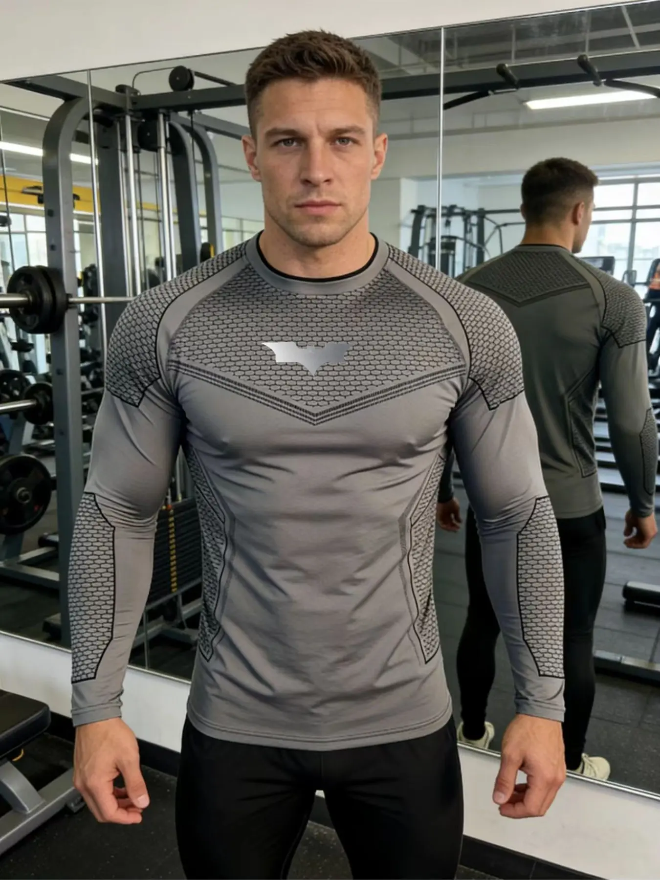 Men's Batman Sports Long Sleeve High Stretch Quick-Dry Fitness