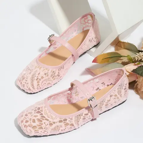 Women's Breathable Mesh Hollow Out Fashionable Comfy Sandals, Square Toe Summer Shoes, Soft Rubber Sole, Lightweight Casual Outdoor Flats Footwear
