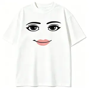 Men's Robot Face T-Shirt, Classic Loose Fit Harajuku Street Style Tee with Short Sleeves and Double-Stitched Hem