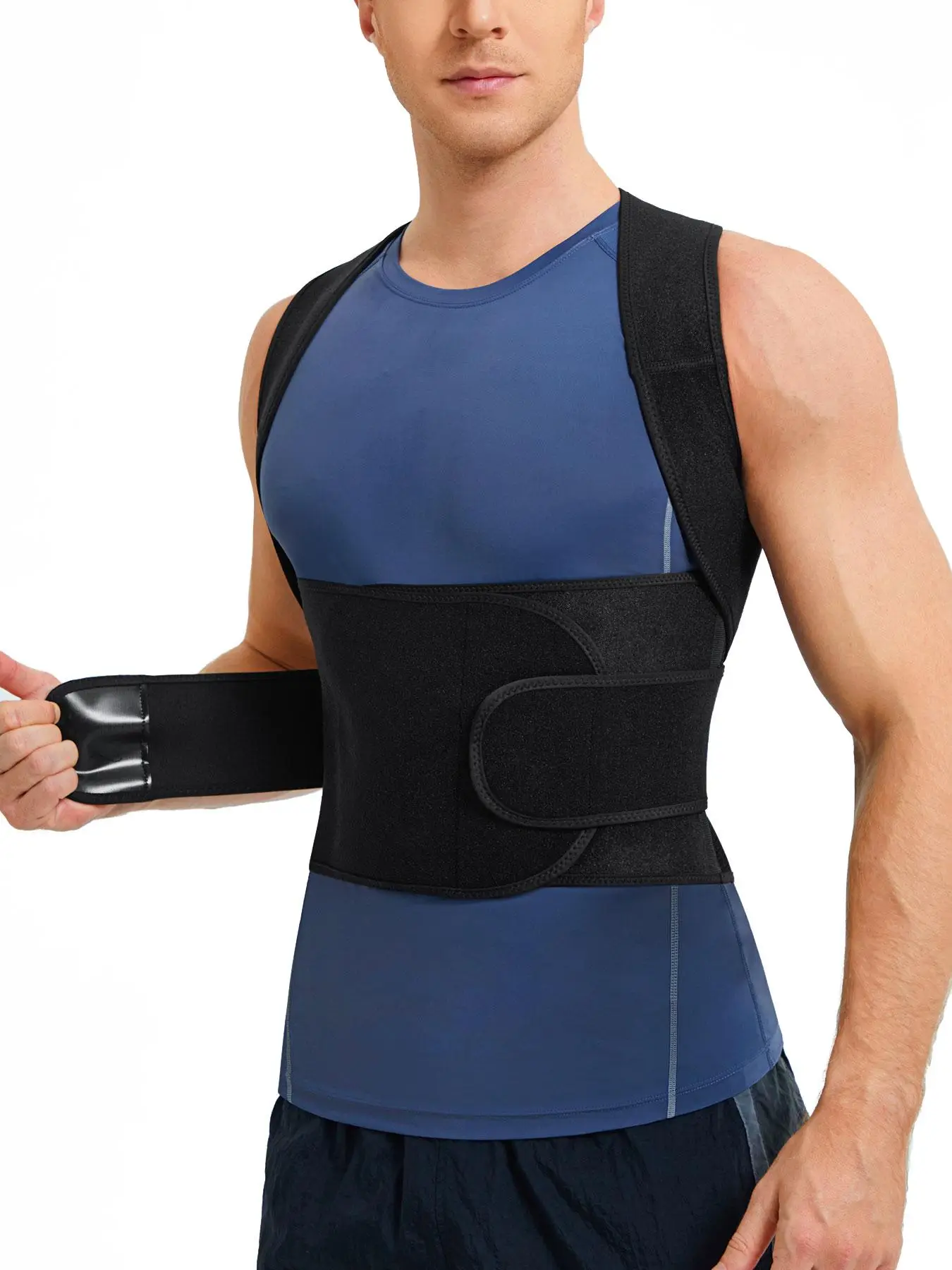 1 men's body shaping vest top, the fabric is soft, comfortable, thin and highly elastic, the inner layer has a perforated design that is comfortable a