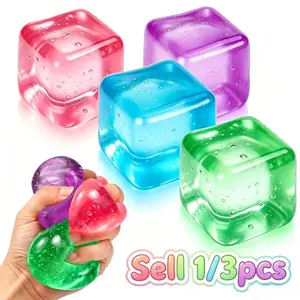 1 or 3 Packs Stress Cube Set - Squishy Stress Balls, Fidget Toys for Adults & Kids, Ice Cube Design, Blue Colors, Relaxing Sensory Play