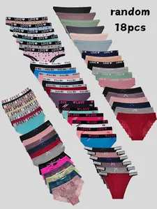 18pcs Pack Randomly Assorted Cotton Lace Bikini Brief Panties for Women in Assorted Colors Comfortable & Sexy Fit