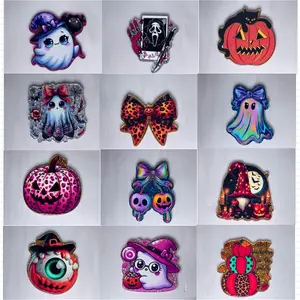 48pcs Halloween Acrylic Flatbacks - 12 Spooky Styles As Picture Shown! Perfect for DIY Badge Reels & Keychain