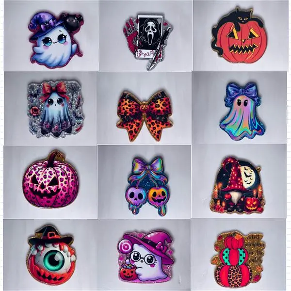 48pcs Halloween Acrylic Flatbacks - 12 Spooky Styles As Picture Shown! Perfect for DIY Badge Reels & Keychain