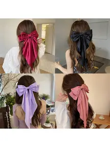 Luxury Satin Long Streamer Bow Spring Clip, Elegant Temperament Big Bow Hair Accessories, Hair Bow Clips