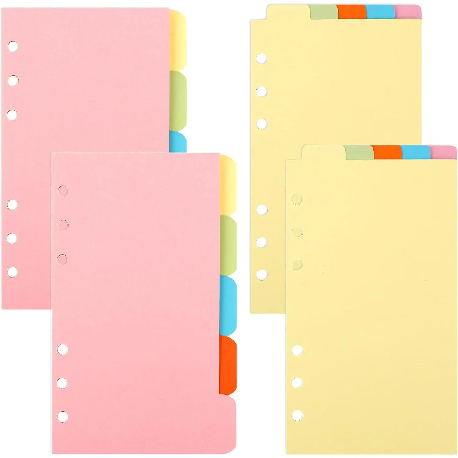 , 4 Set A6 Binder Dividers, 2 Sets Vertical Tabs & Horizontal Paper Divider Index Page Cards for 6-Holes Ring Binders Notebooks Diary Planner Office