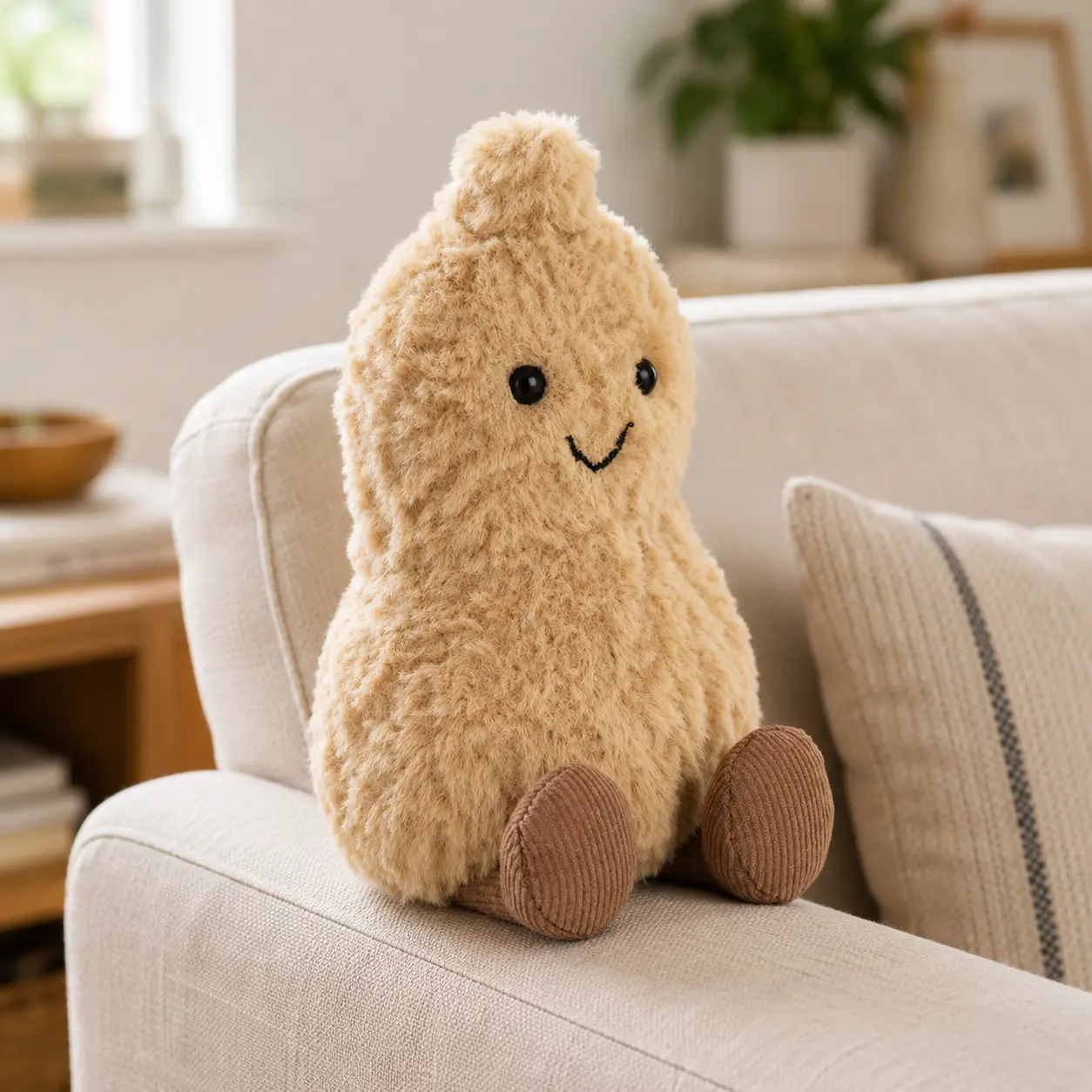 Jellycat Smiling Peanut Plush Toy – Soft Fuzzy Nut Character with Corduroy Feet, Cute Desk Decor and Cozy Gift for All Ages